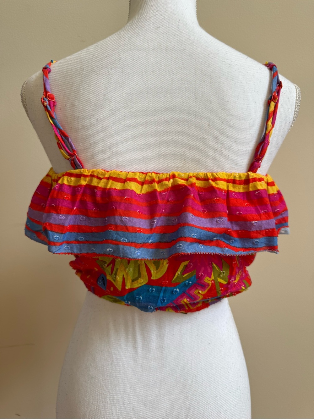 FARM Rio Red Multicolor Ruffle Tie-Front Crop Top - Picture 8 of 11